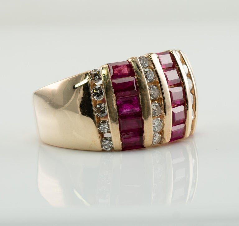 Diamond Natural Ruby Ring Band 14K Yellow Gold BH For Sale at 1stDibs
