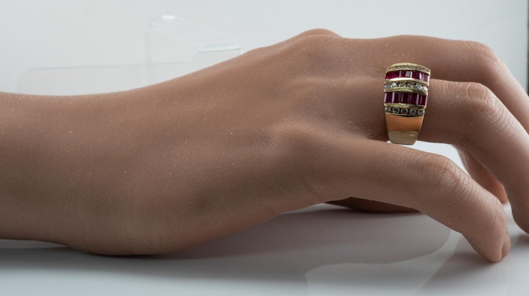 Diamond Natural Ruby Ring Band 14K Yellow Gold BH For Sale at 1stDibs