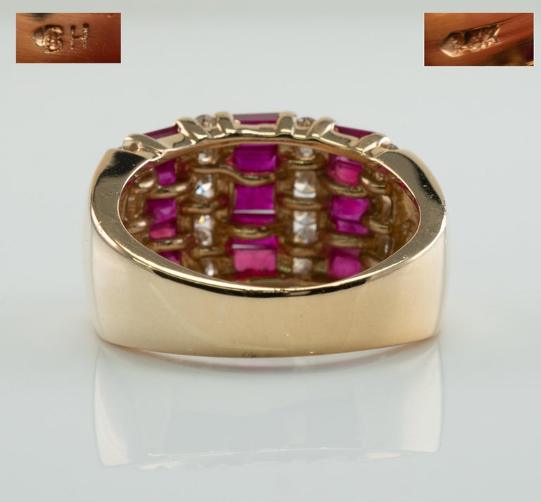 Diamond Natural Ruby Ring Band 14K Yellow Gold BH For Sale at 1stDibs