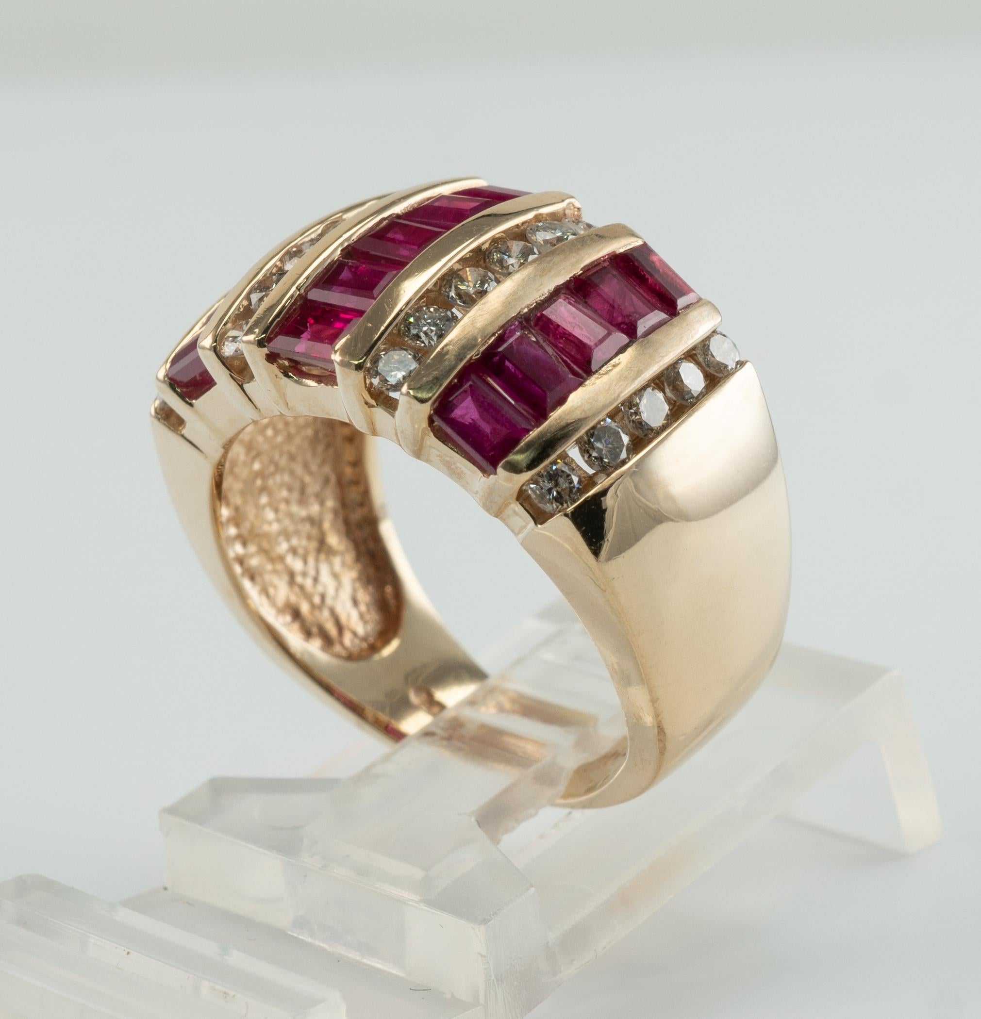 Diamond Natural Ruby Ring Band 14K Yellow Gold BH For Sale 1