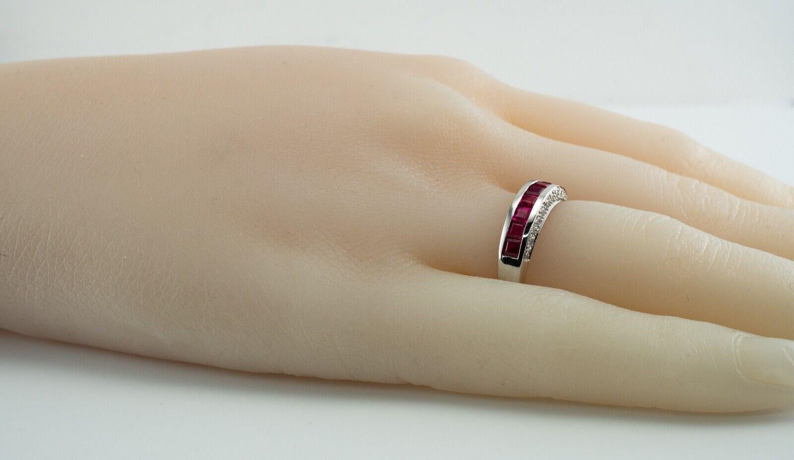 Diamond Natural Ruby Ring Band 18K White Gold For Sale 5