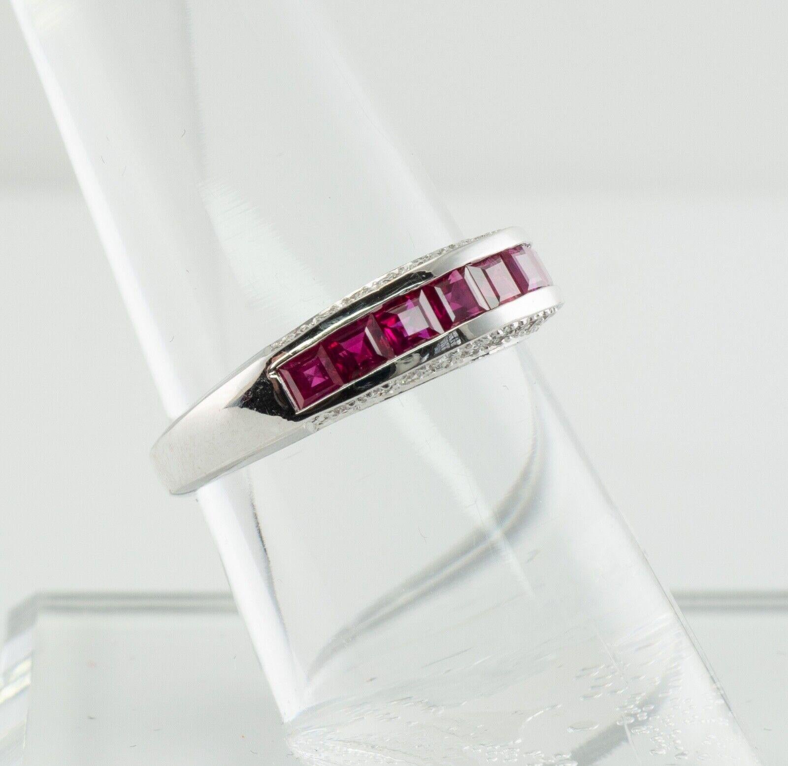 Diamond Natural Ruby Ring Band 18K White Gold For Sale 6