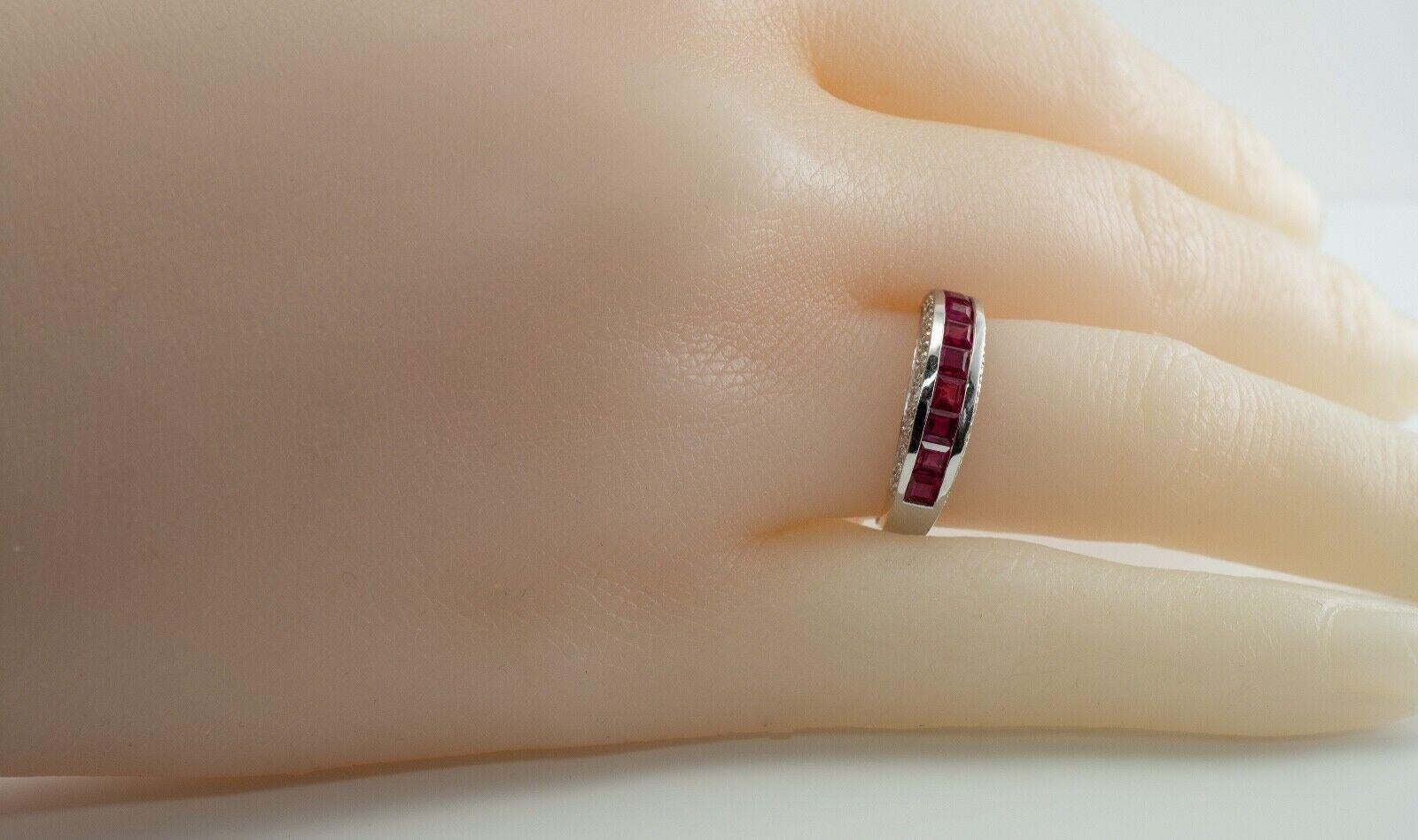 Diamond Natural Ruby Ring Band 18K White Gold For Sale 7