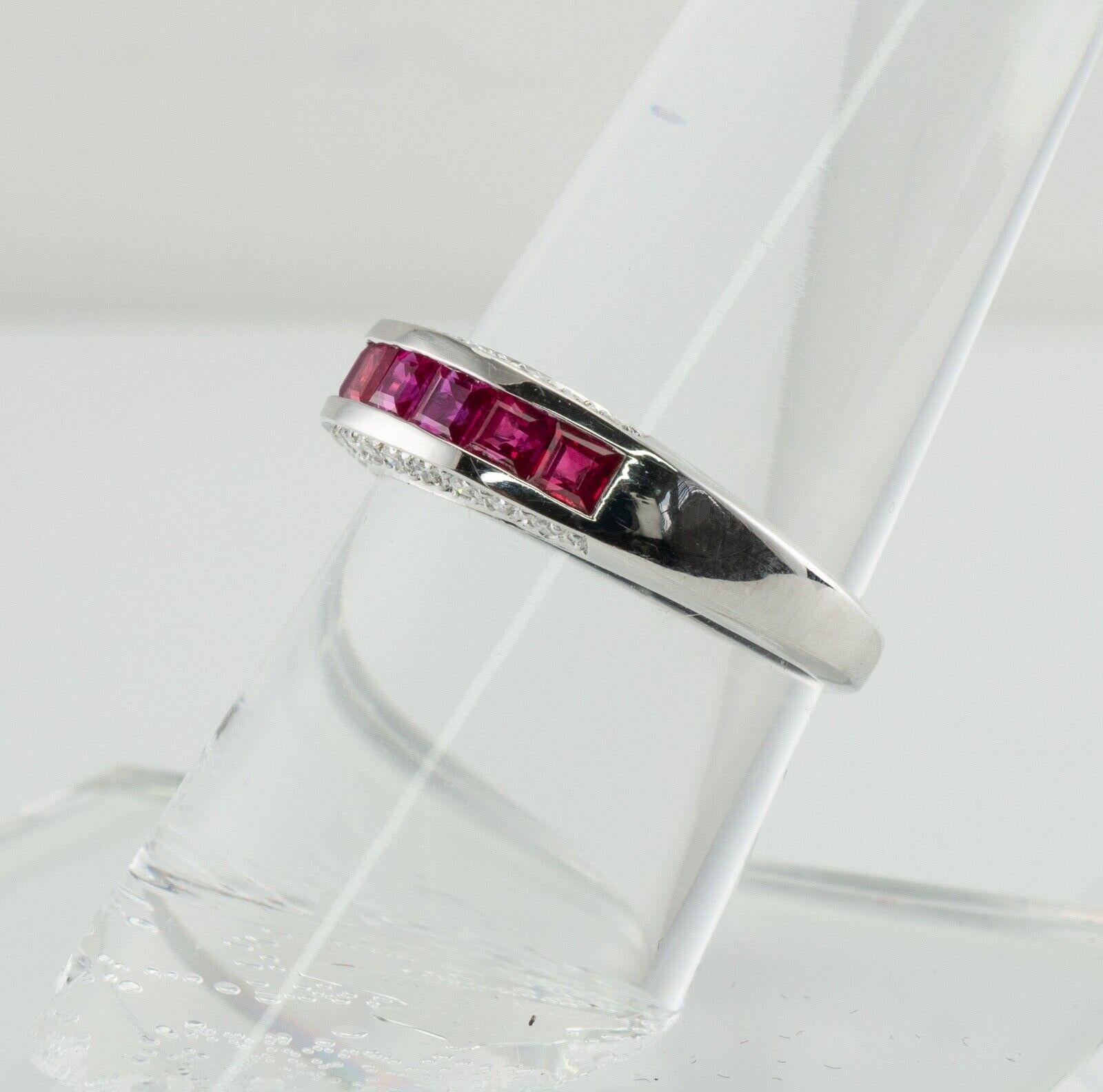 Diamond Natural Ruby Ring Band 18K White Gold For Sale 8