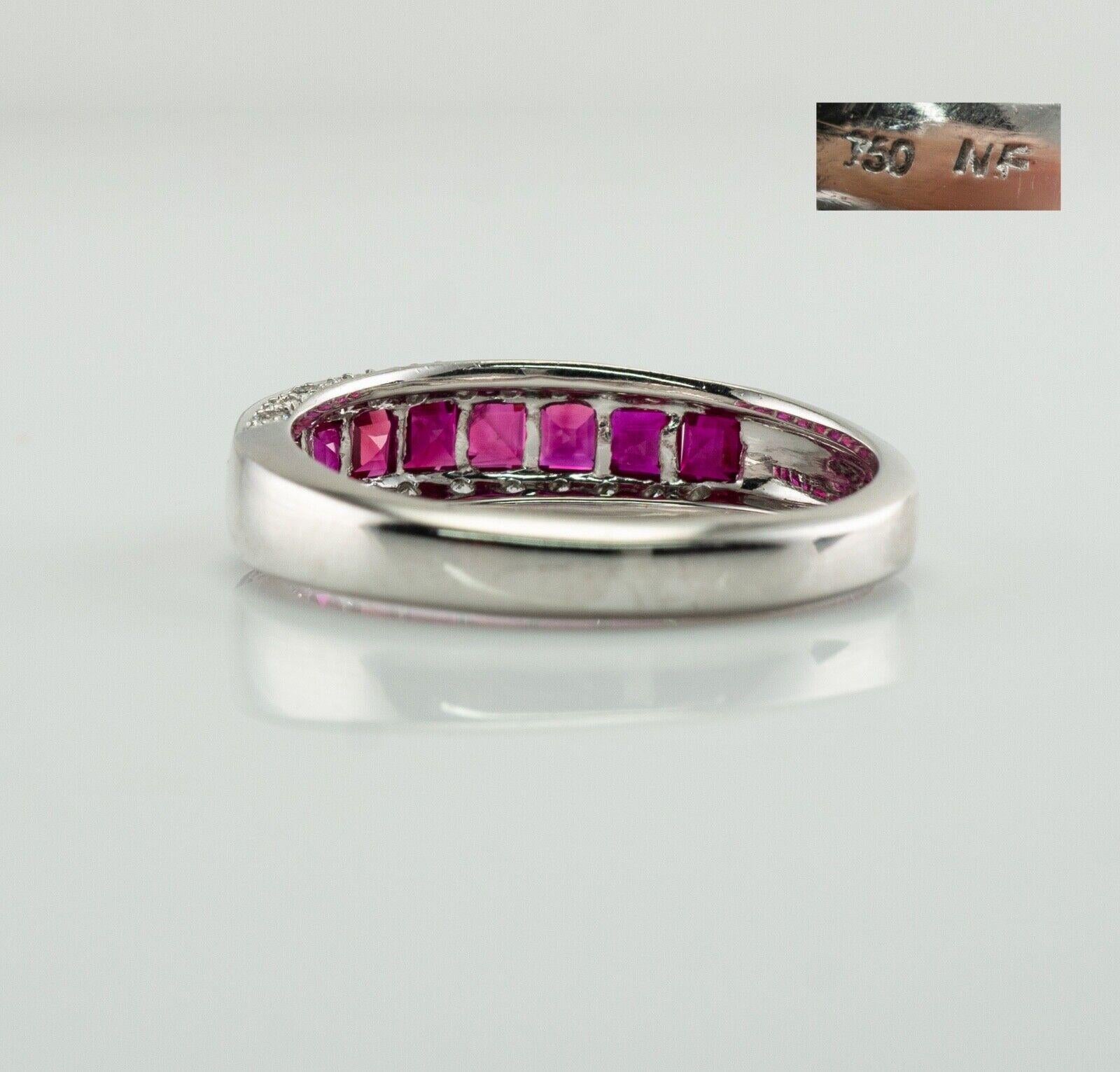 Diamond Natural Ruby Ring Band 18K White Gold For Sale 1