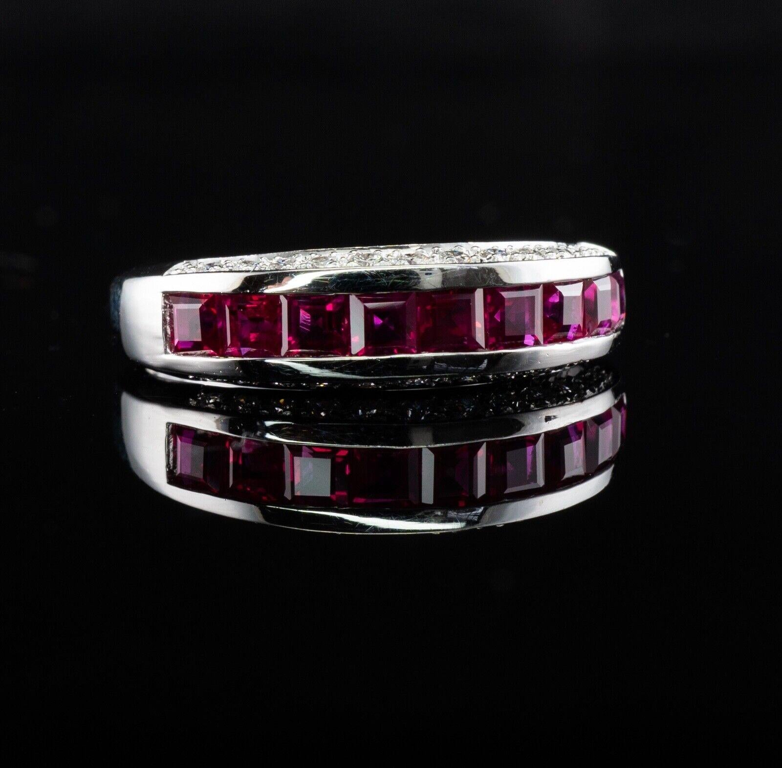 Diamond Natural Ruby Ring Band 18K White Gold For Sale 2