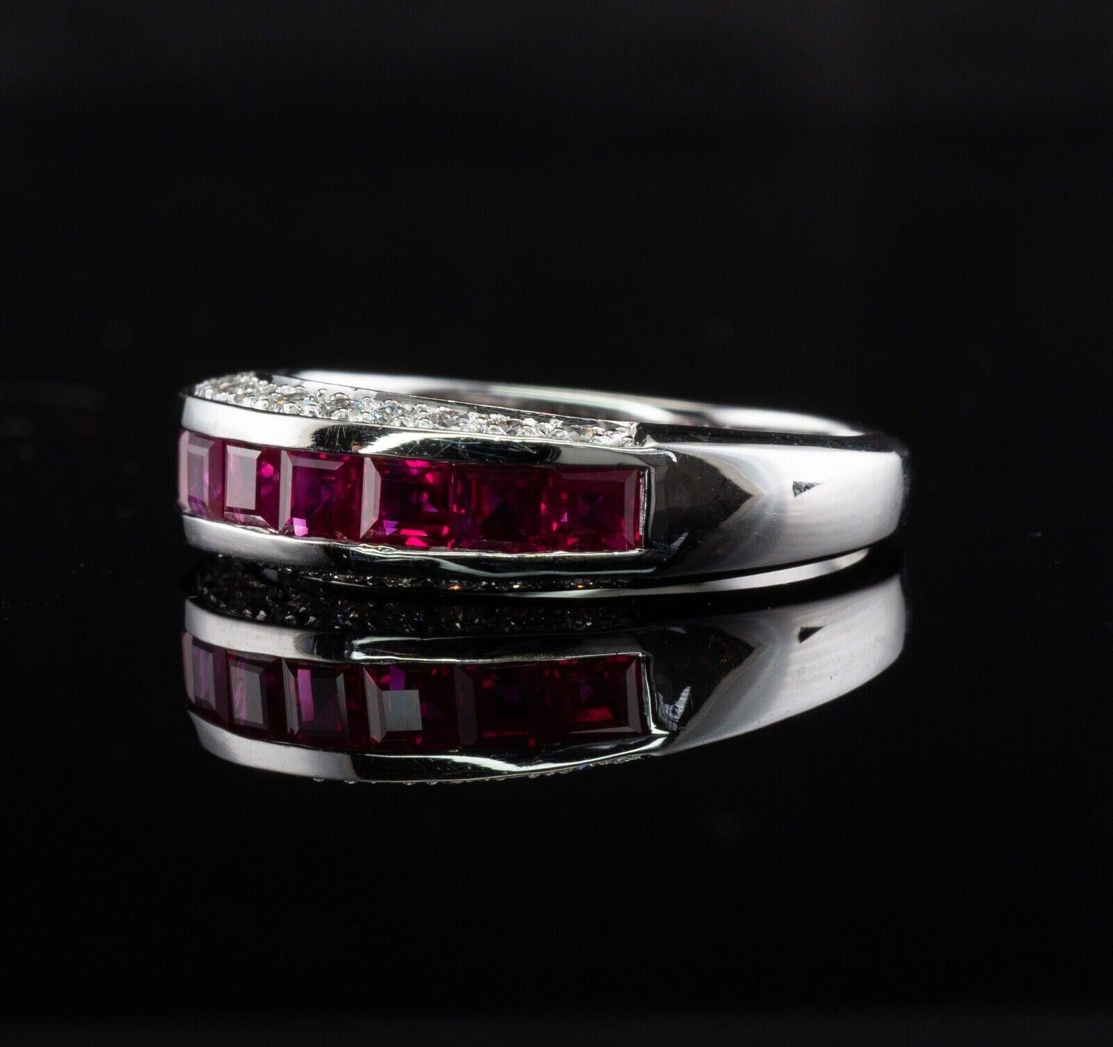 Diamond Natural Ruby Ring Band 18K White Gold For Sale 3