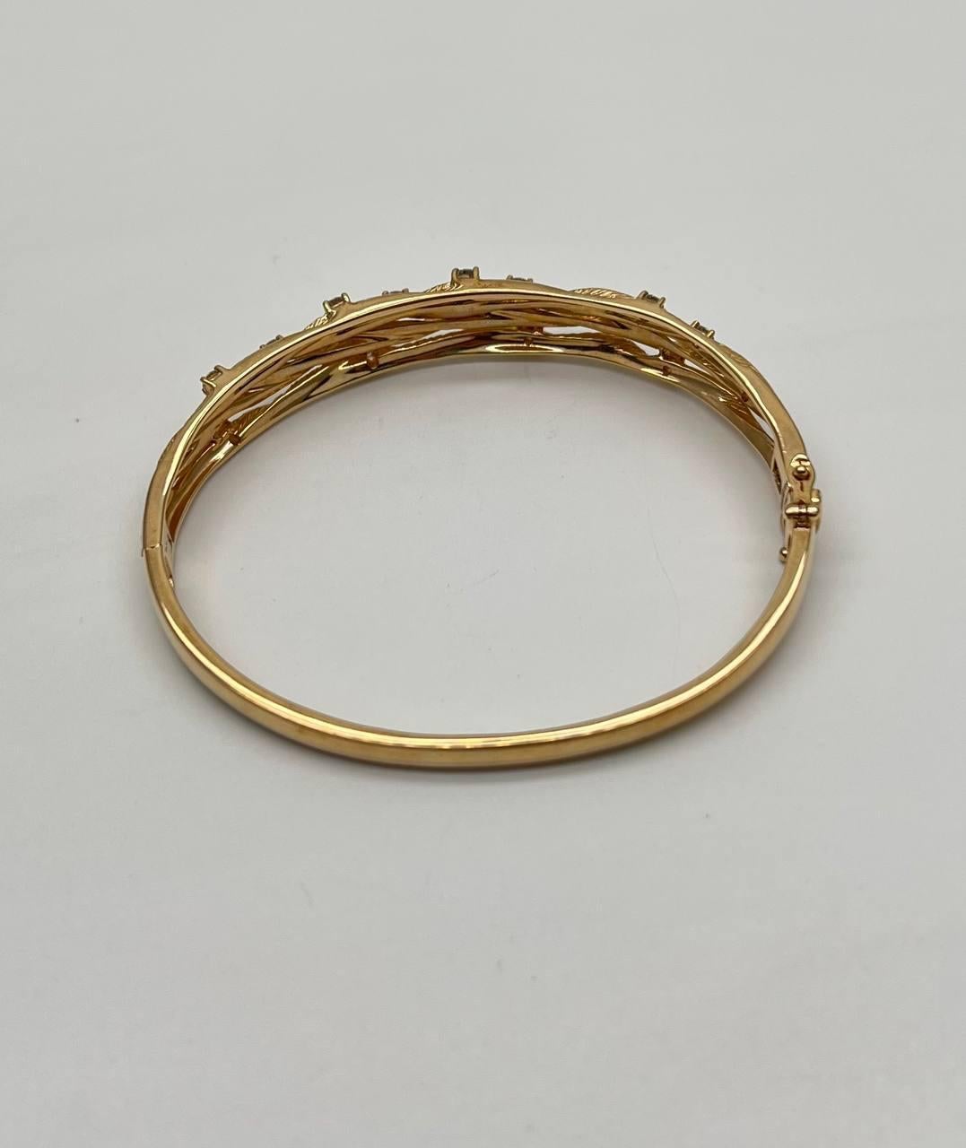 Bracelet à charnière en or jaune 14K avec diamants et branchages inspirés de la Nature Neuf - En vente à Oakton, VA