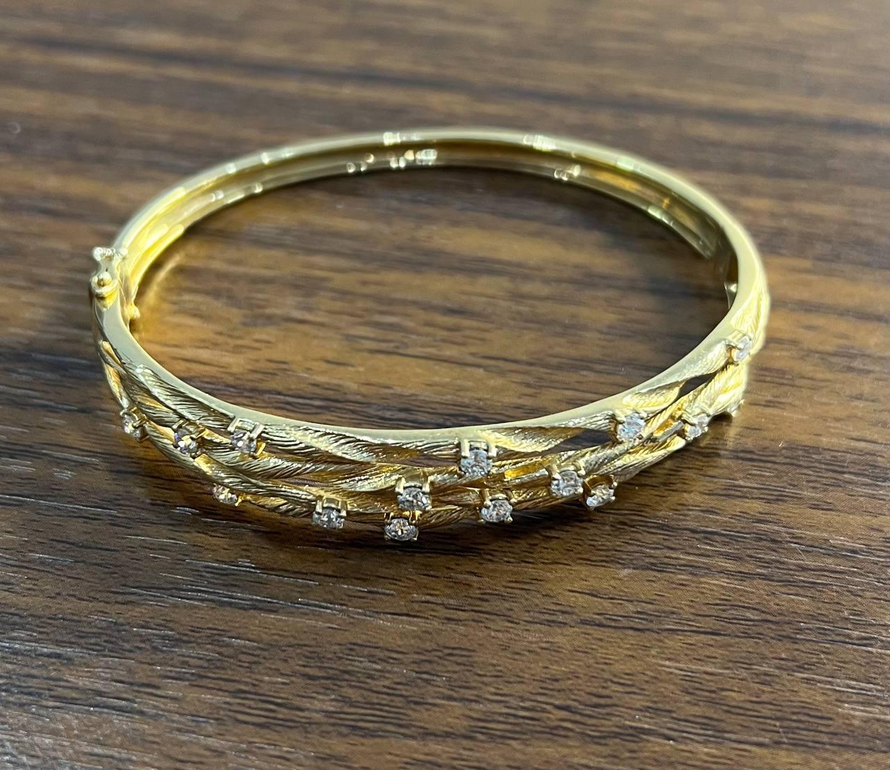 Bracelet à charnière en or jaune 14K avec diamants et branchages inspirés de la Nature Pour femmes en vente