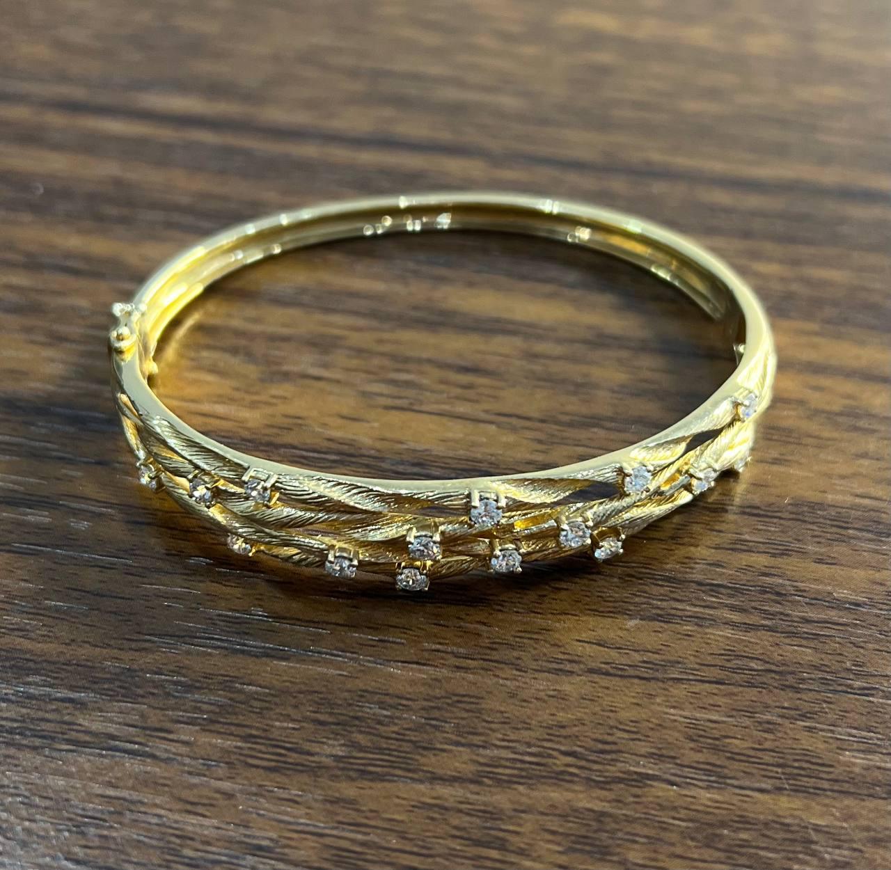 Bracelet à charnière en or jaune 14K avec diamants et branchages inspirés de la Nature en vente 1