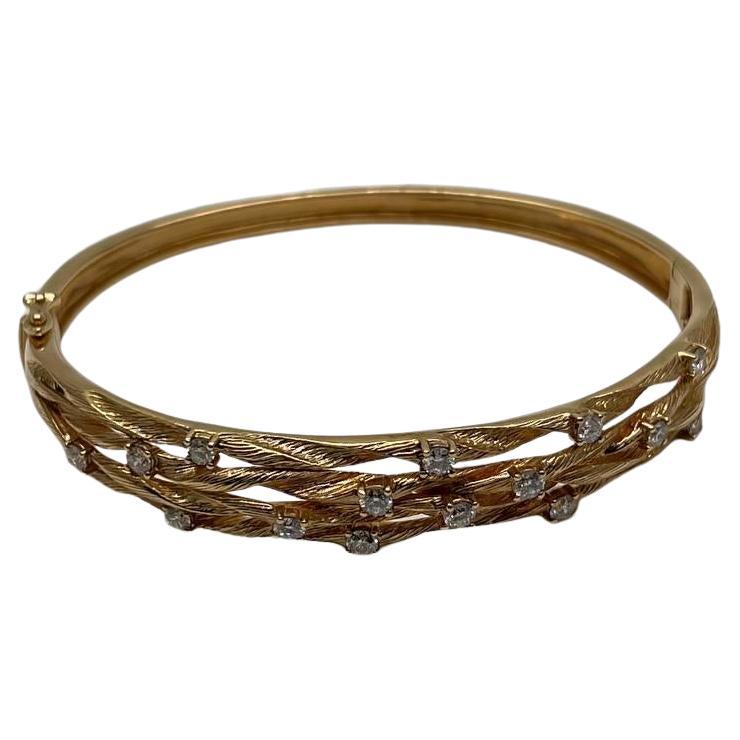 Bracelet à charnière en or jaune 14K avec diamants et branchages inspirés de la Nature