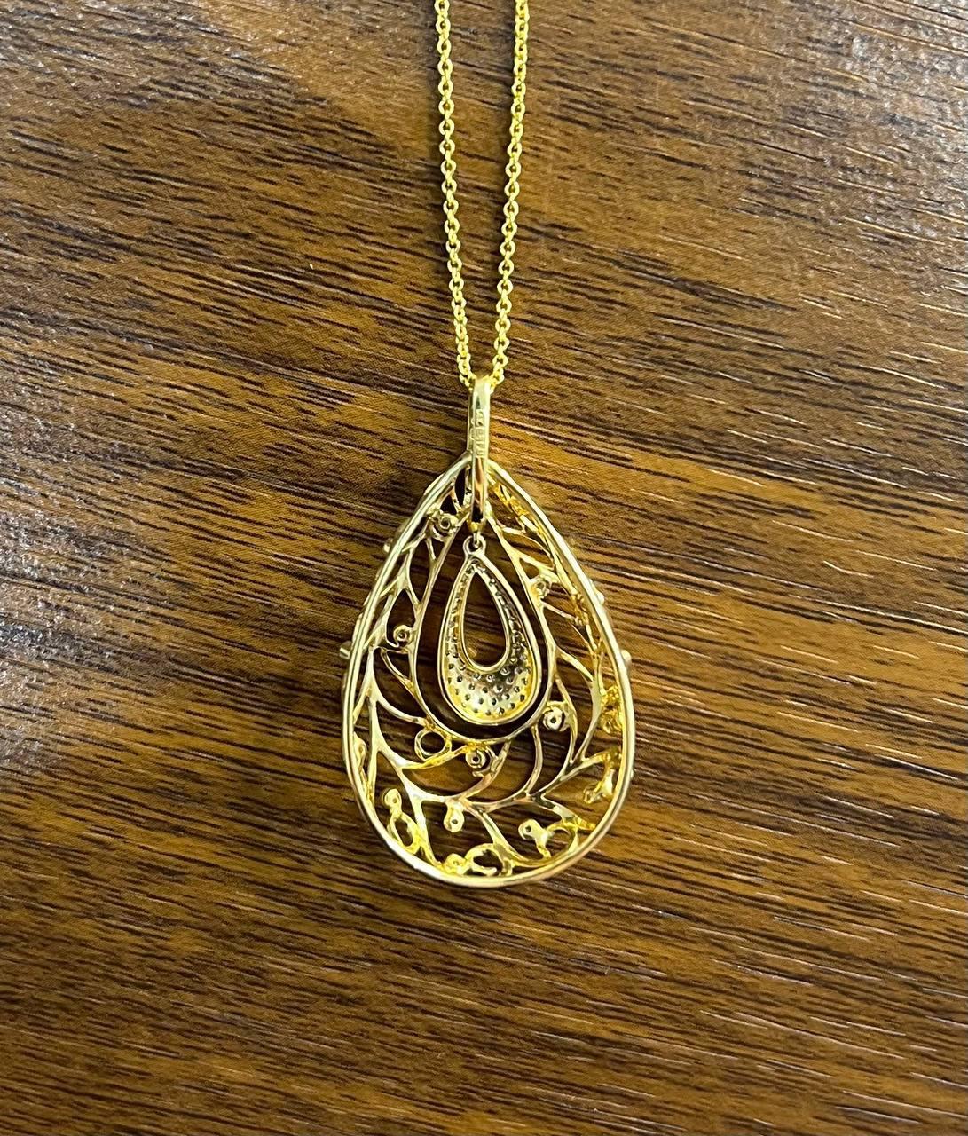 Collana con ciondolo in oro 14K con diamanti ispirati alla Nature, Branch Scroll Leaf Pave Set in vendita 2