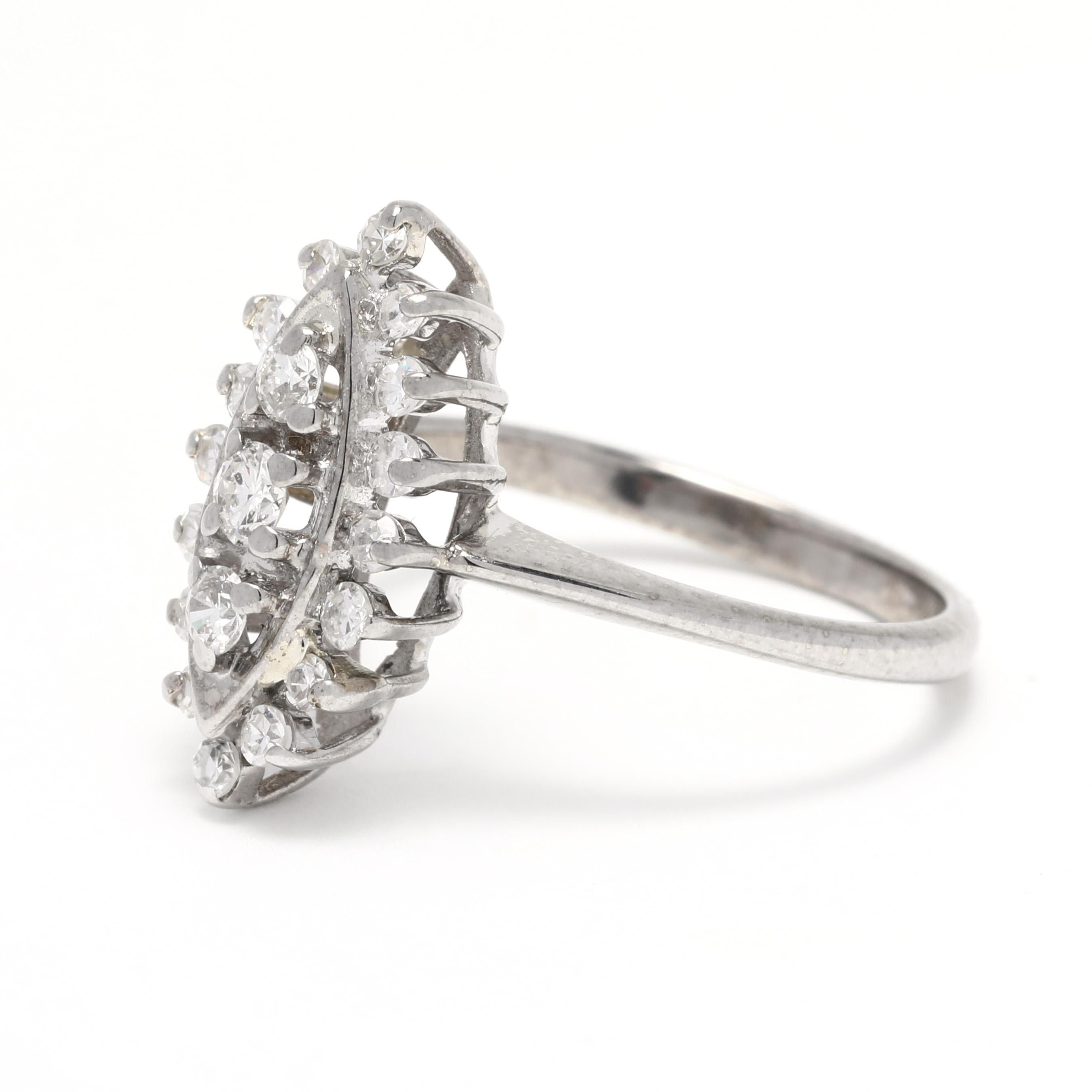 Marquise Cut Diamond Navette Ring, 14k Whitegold, Ring, Diamond Cluster Ring, Marquise For Sale