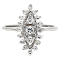 Vintage Diamond Navette Ring, 14k Whitegold, Ring, Diamond Cluster Ring, Marquise