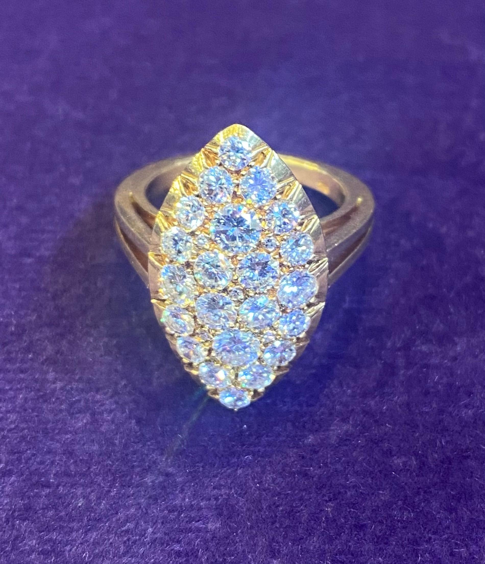 Diamond Navette Ring In Excellent Condition For Sale In New York, NY