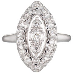Diamant-Navette Ring Vintage 14 Karat Gold Kleine Cocktail-Schmuck Estate Fine
