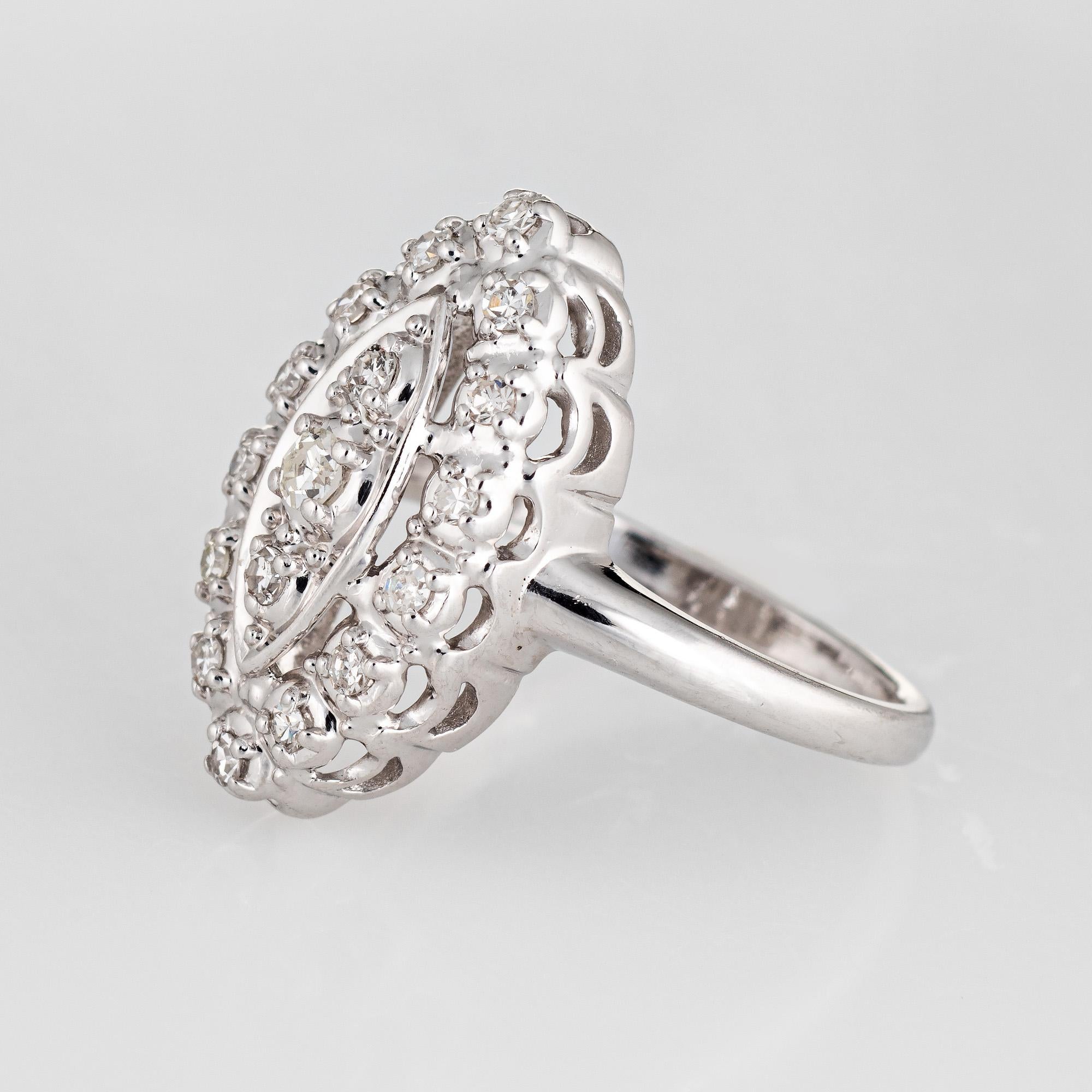 Diamant-Navette Ring Vintage 14 Karat Gold Kleine Cocktail-Schmuck Estate Fine (Rundschliff)