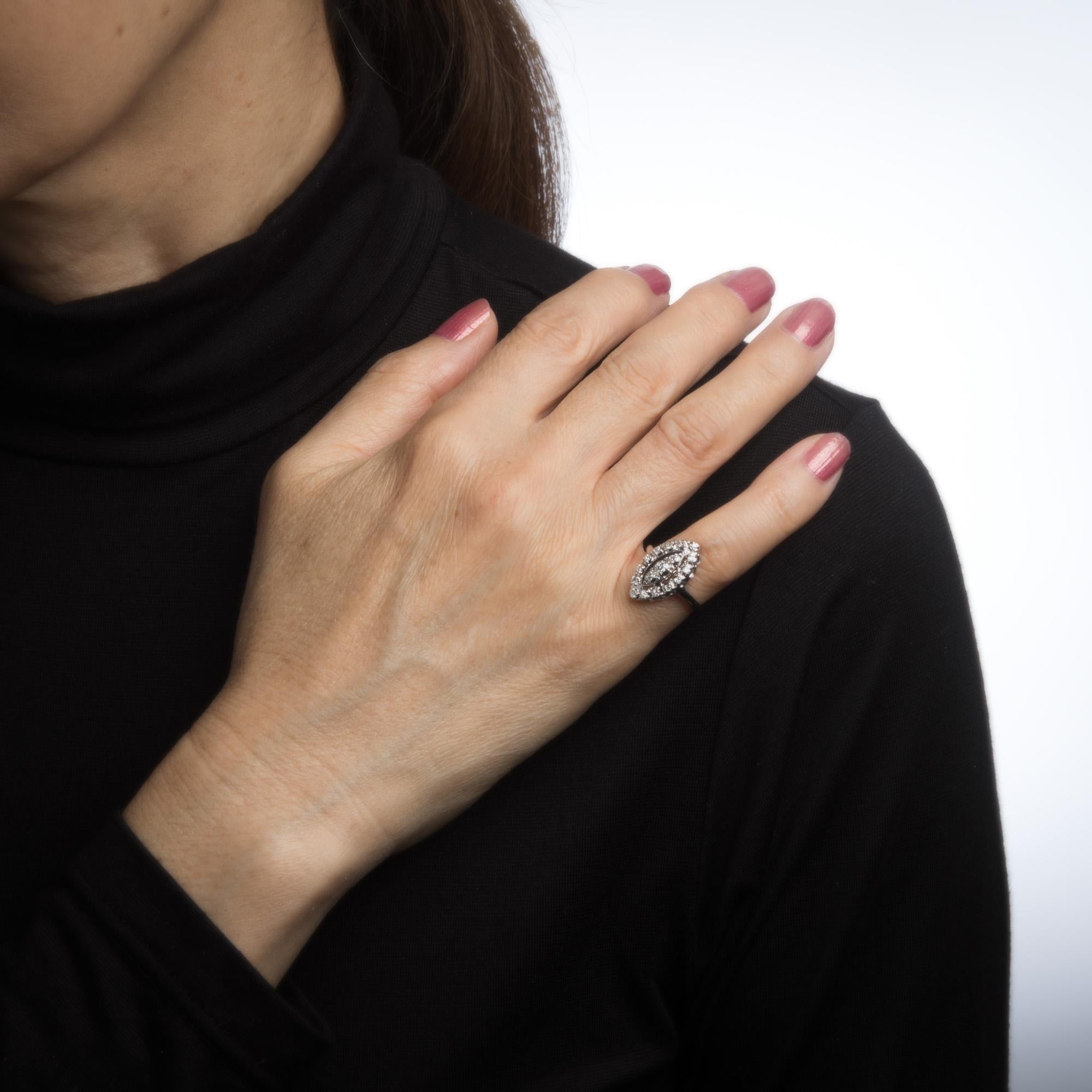 Diamant-Navette Ring Vintage 14 Karat Gold Kleine Cocktail-Schmuck Estate Fine Damen