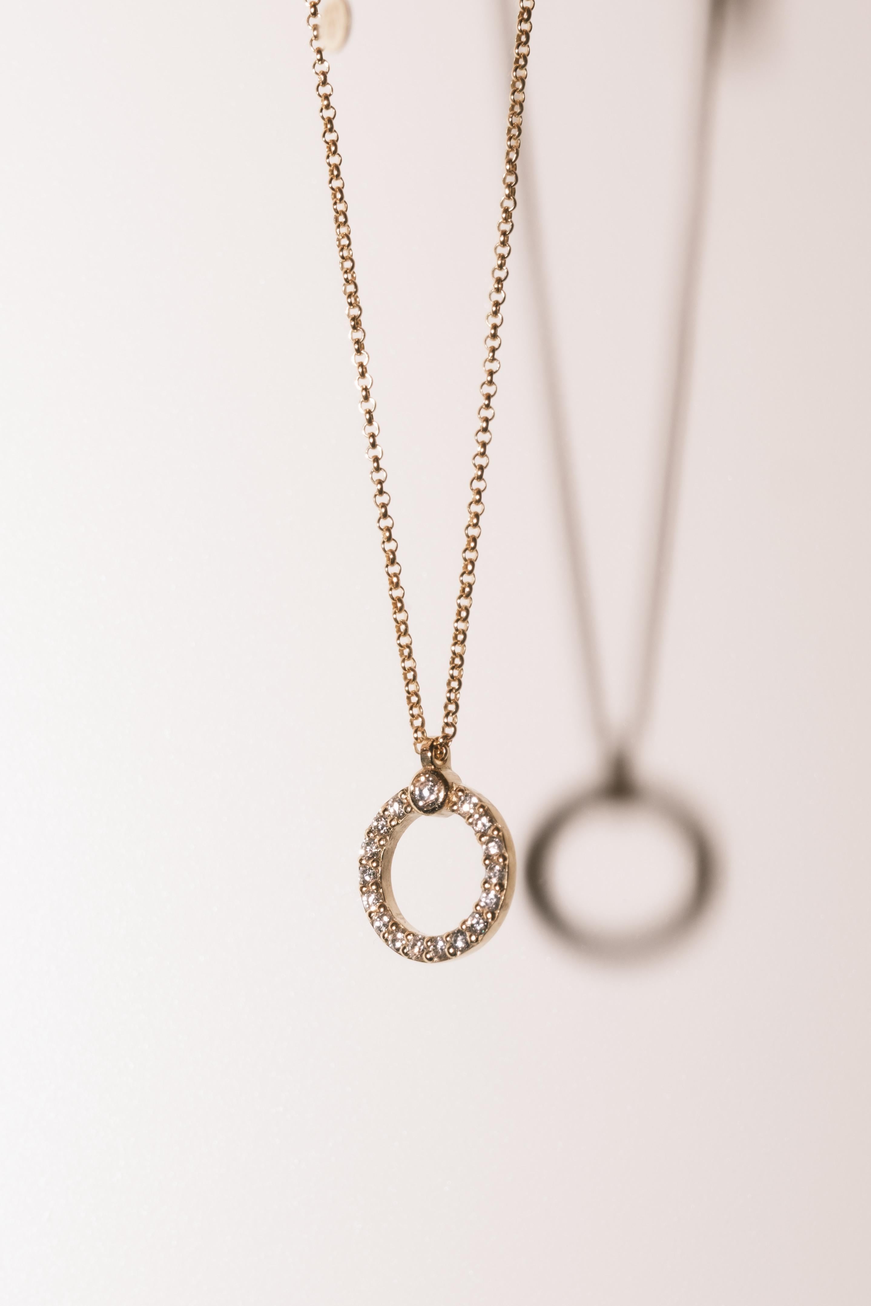 Round Cut Diamond Necklace, 0.18cts on 18K Gold Chain 16inches by Michelle Massoura For Sale