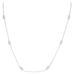 Diamond Necklace, 14 Karat White Gold Adjustable Cable Chain Round Cut .42 Carat