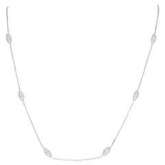 Diamond Necklace, 14 Karat White Gold Adjustable Cable Chain Round Cut .42 Carat