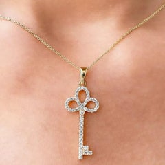 Diamond Key Locket Pedant Necklace in 14k Solid Gold