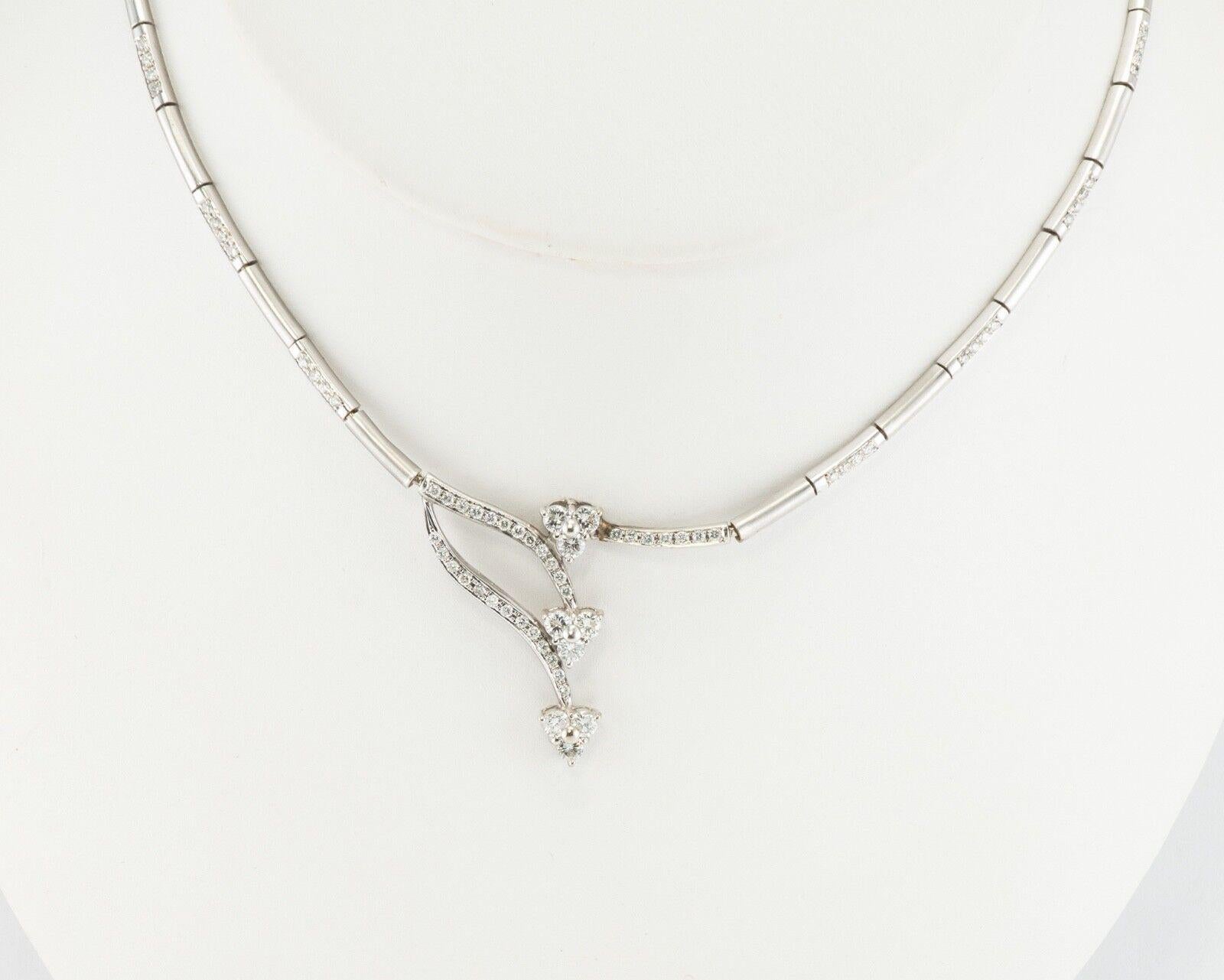 Diamond Necklace 14K White Gold Choker 1.40 TDW

This beautiful estate necklace is finely crafted in solid 14K White Gold and set with white and fiery diamonds. The center presentation holds nine round brilliant cut diamonds and 32 smaller gems for