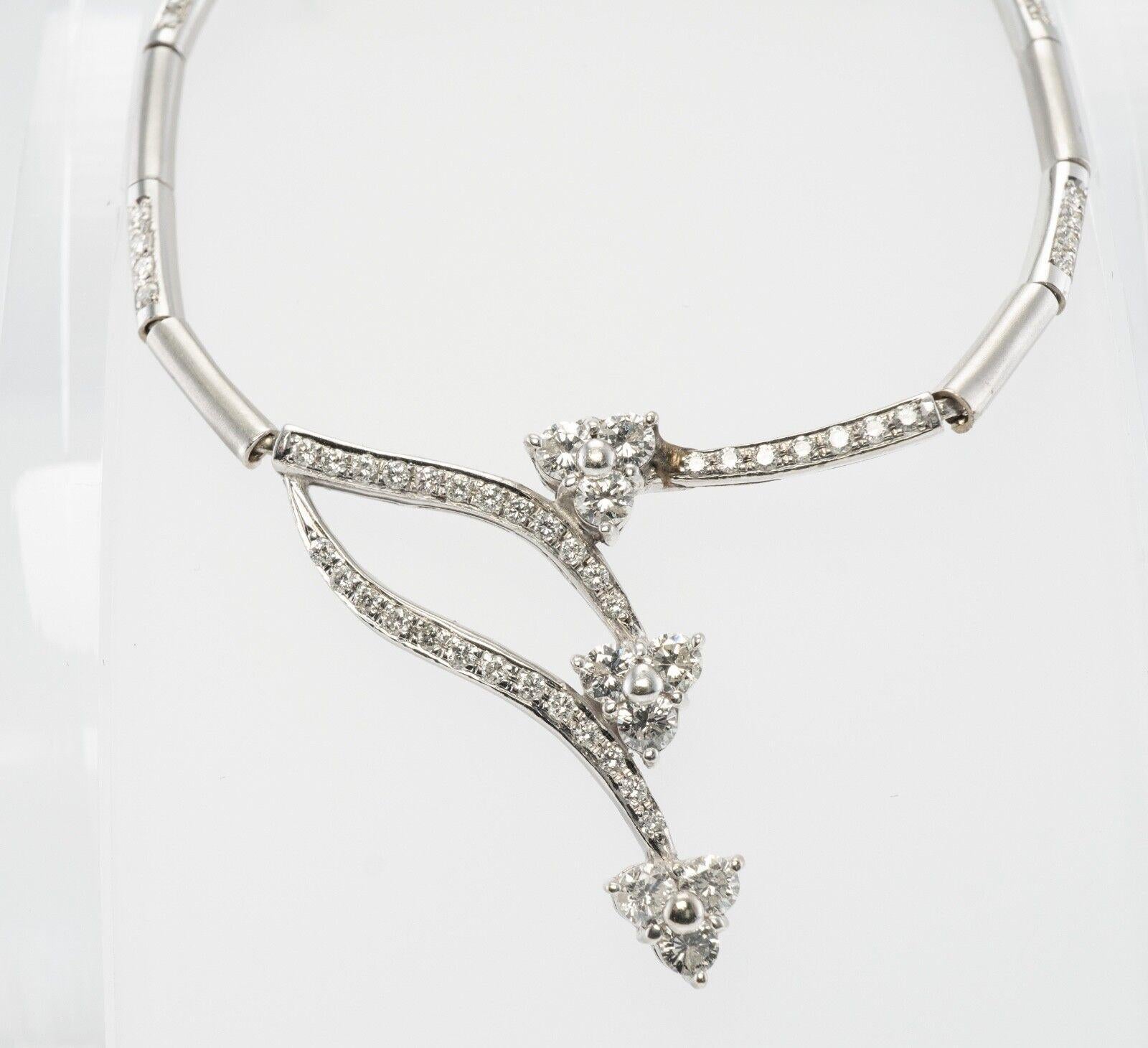 Women's Diamond Necklace 14K White Gold Choker 1.40 TDW For Sale