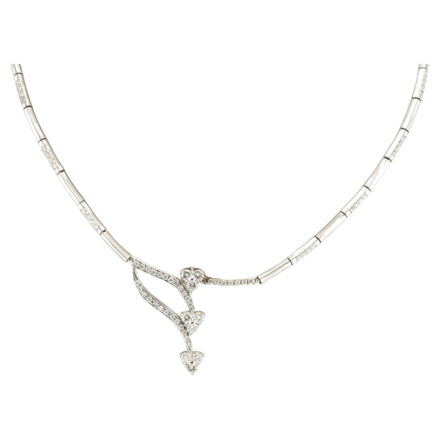 Diamond Necklace 14K White Gold Choker 1.40 TDW For Sale