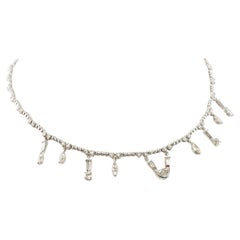 Vintage Diamond Necklace 14K White Gold Choker 5.16 TDW Charms