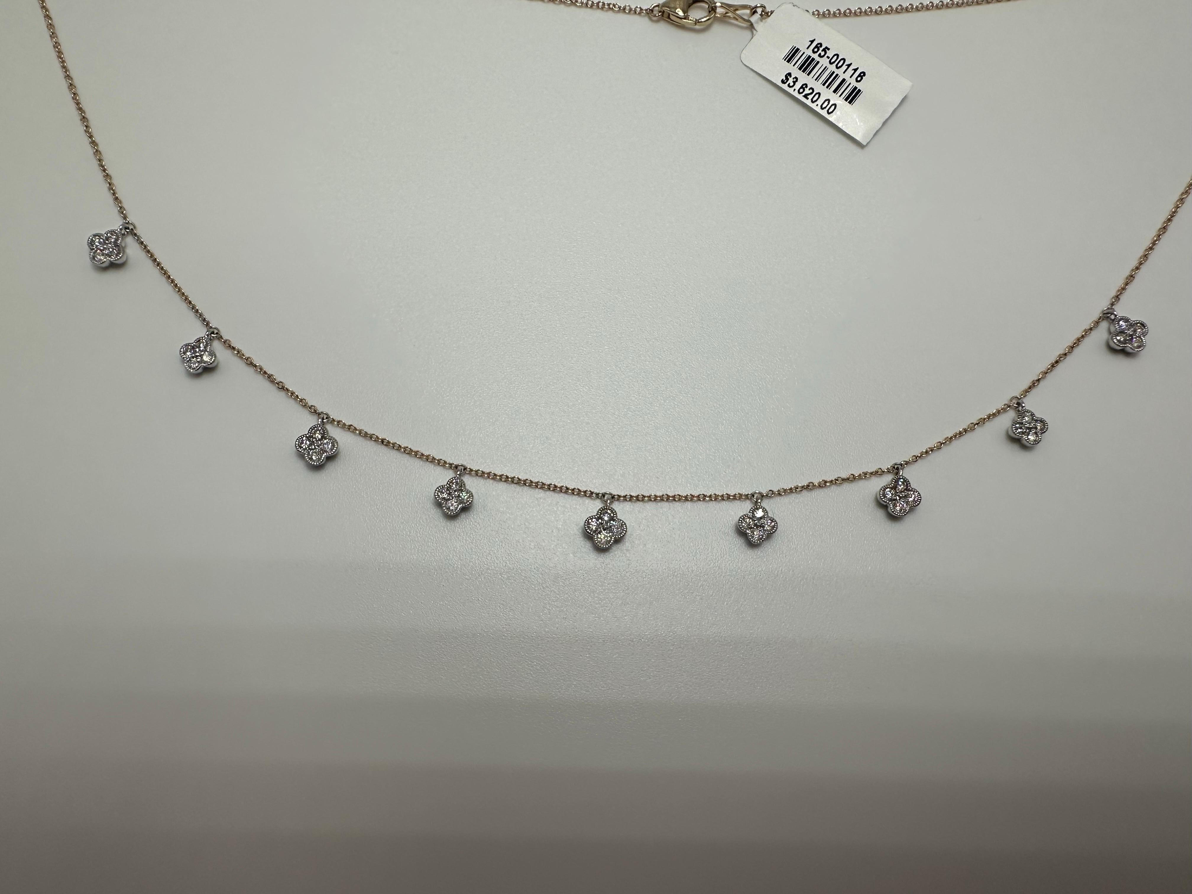 Brilliant Cut Diamond necklace 14KT gold stunning four clever necklace For Sale