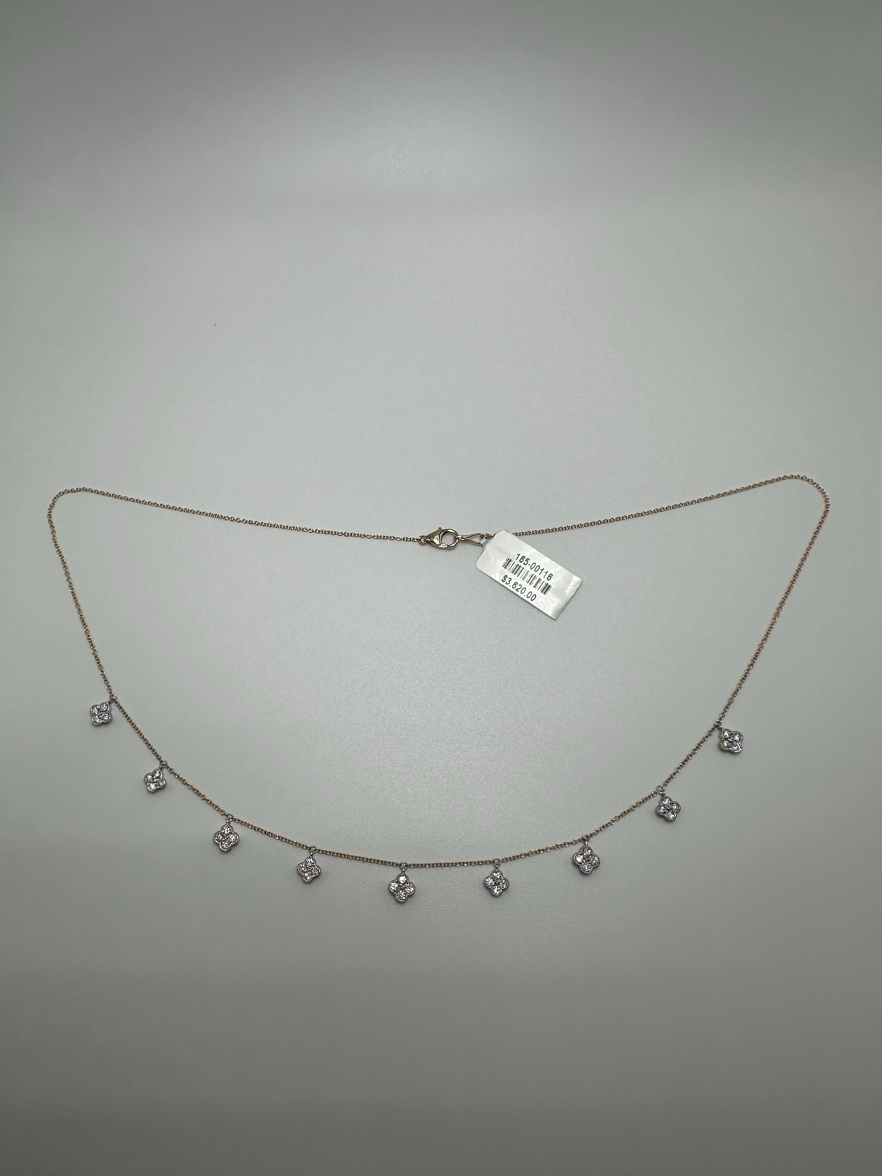 Diamond necklace 14KT gold stunning four clever necklace In New Condition For Sale In Jupiter, FL