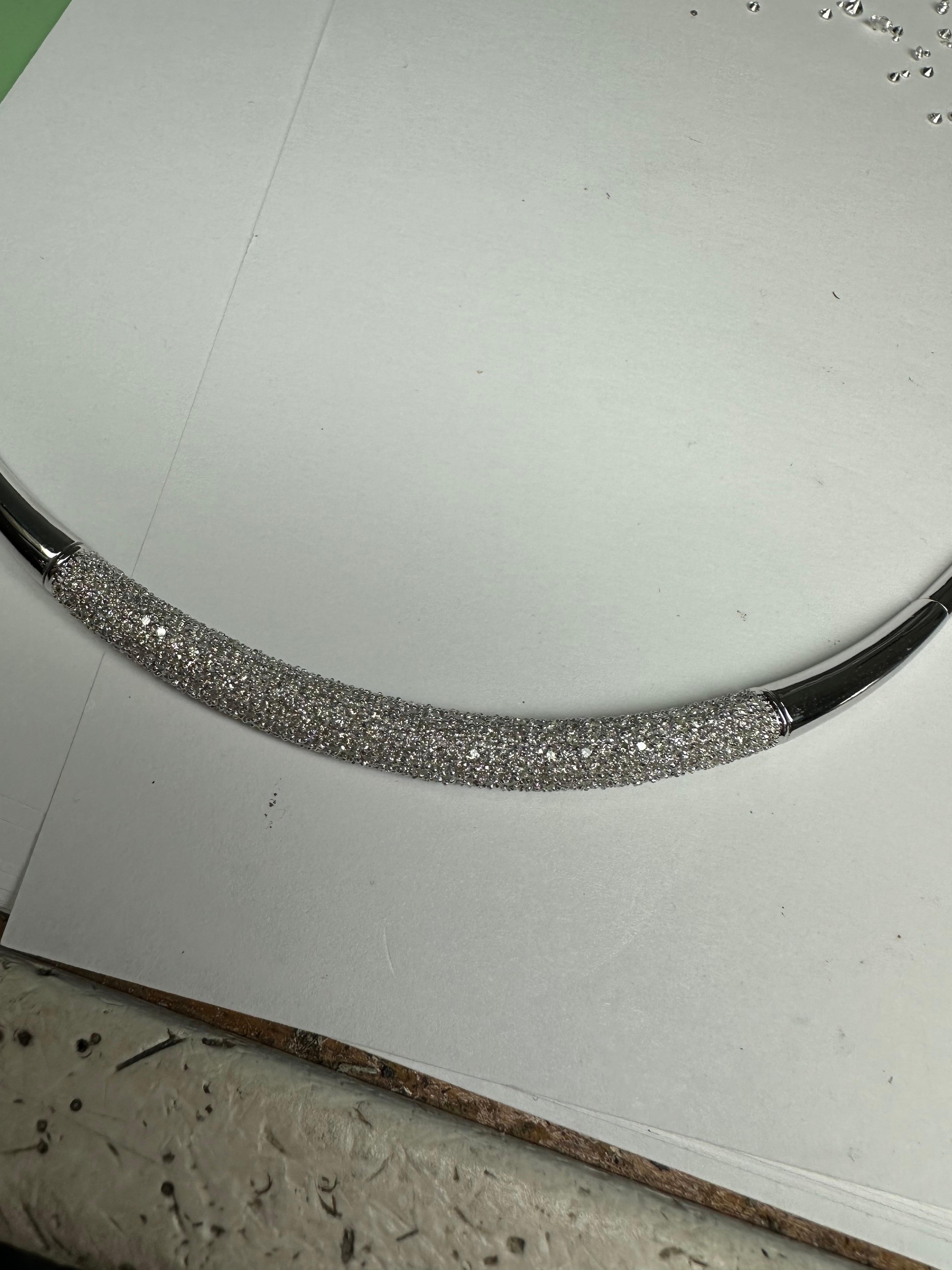 Diamond necklace that looks great with a white shirt and with a dress! Made in 14KT white gold with 3 carats of diamonds. Diamonds quality is VS-SI clarity and F-G colors. The necklace is 29 grams. It will come with a box and certificate of