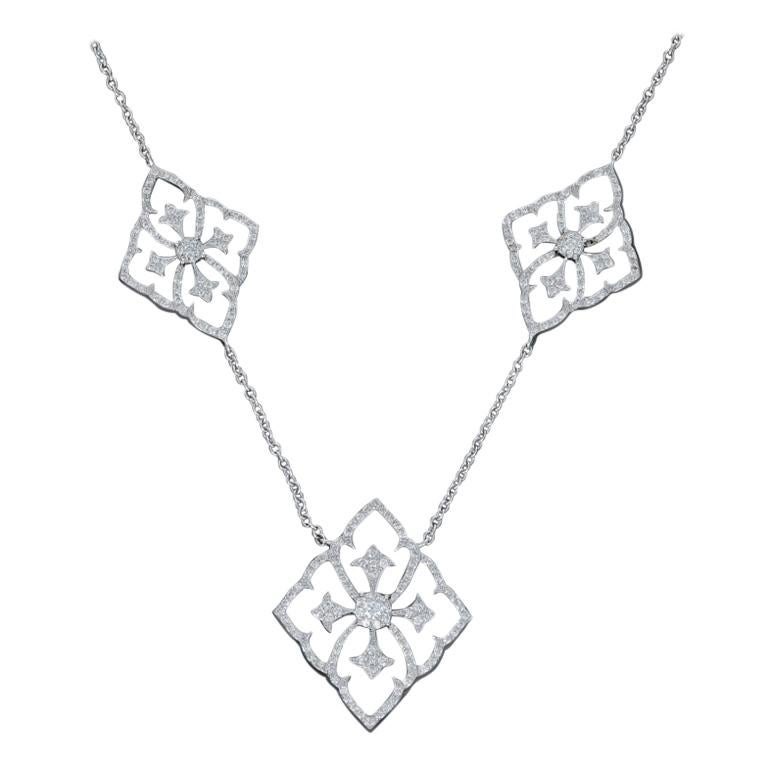 Diamond Necklace, 18 Karat White Gold Round Cut .75 Carat