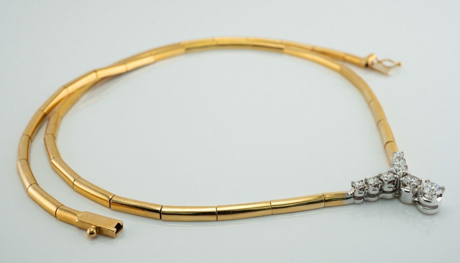 Round Cut Diamond Necklace 18K Gold Choker .91 TDW V-Shape For Sale