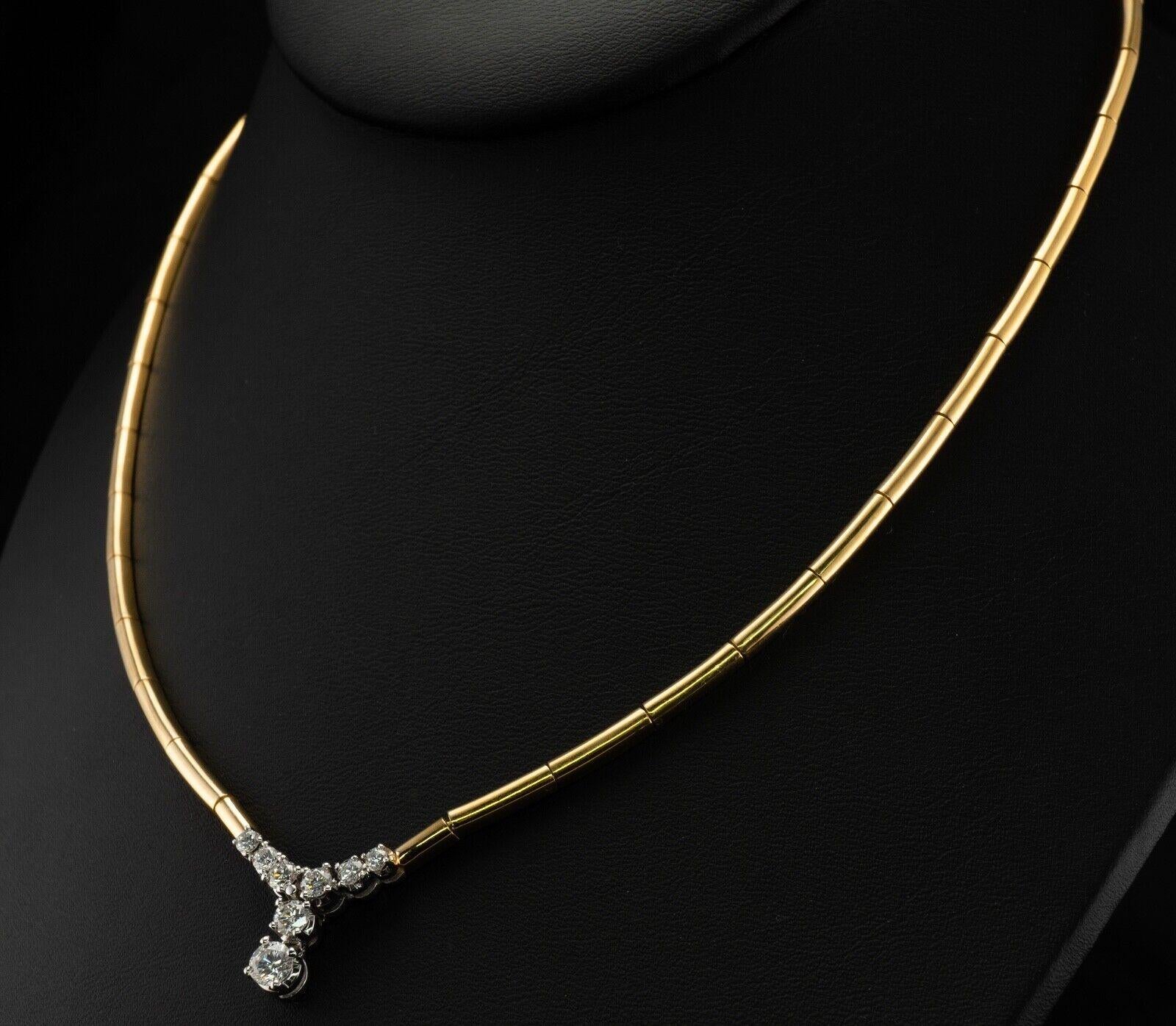 Women's Diamond Necklace 18K Gold Choker .91 TDW V-Shape For Sale