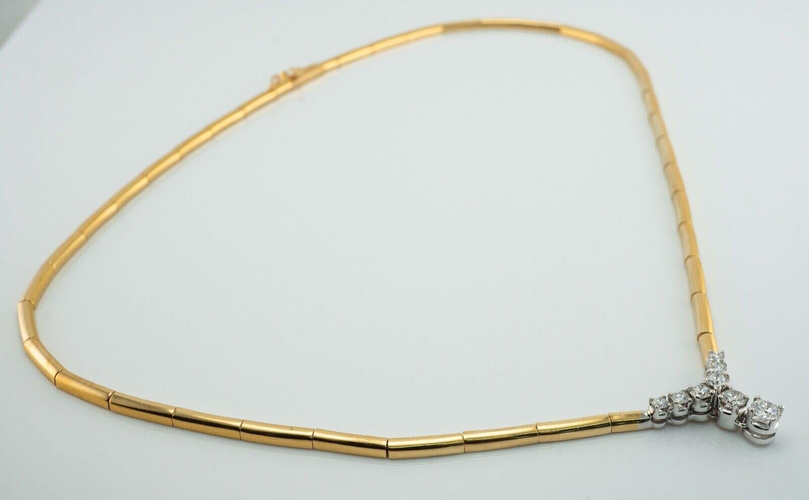Diamond Necklace 18K Gold Choker .91 TDW V-Shape For Sale 2