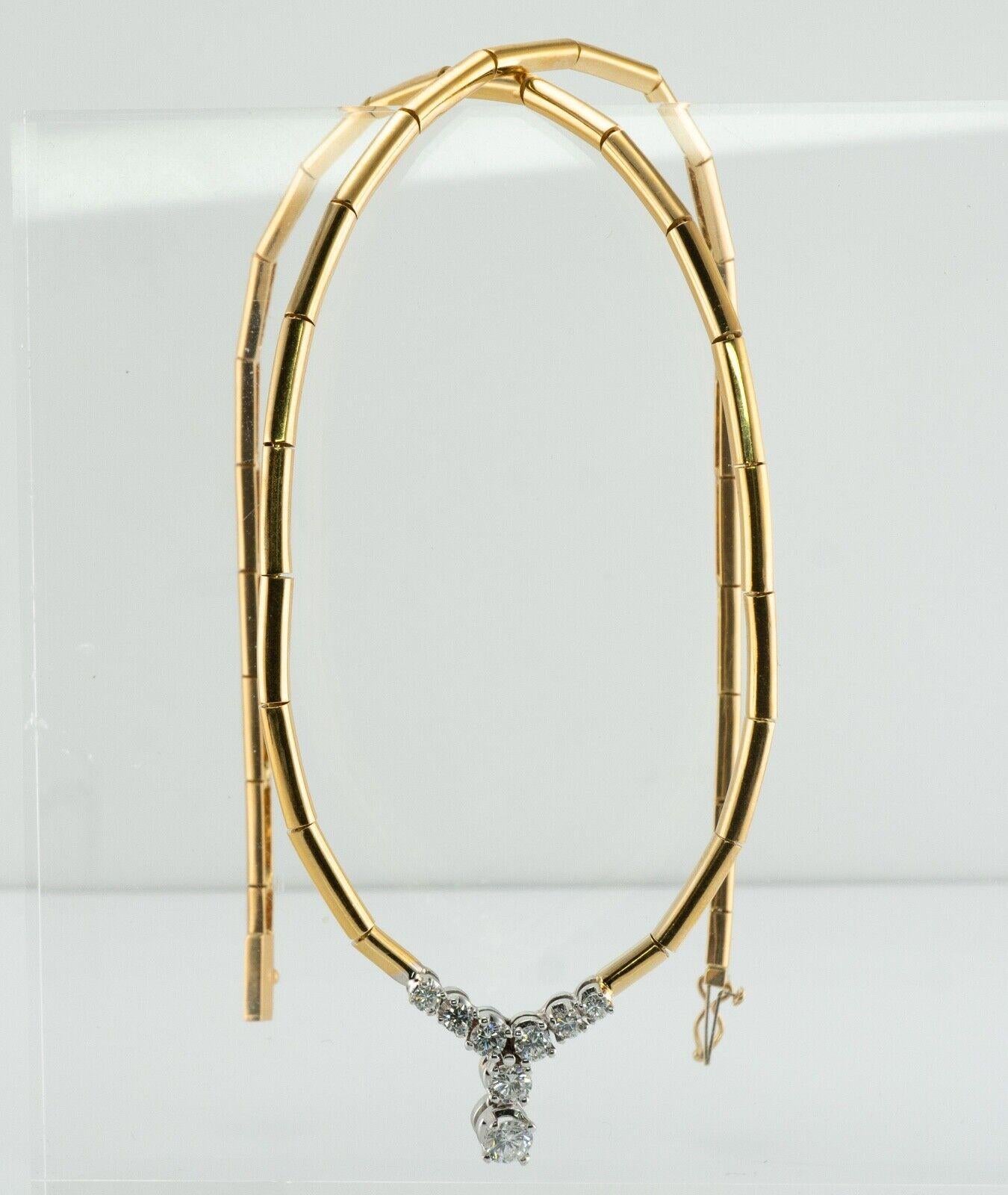 Diamond Necklace 18K Gold Choker .91 TDW V-Shape For Sale 3