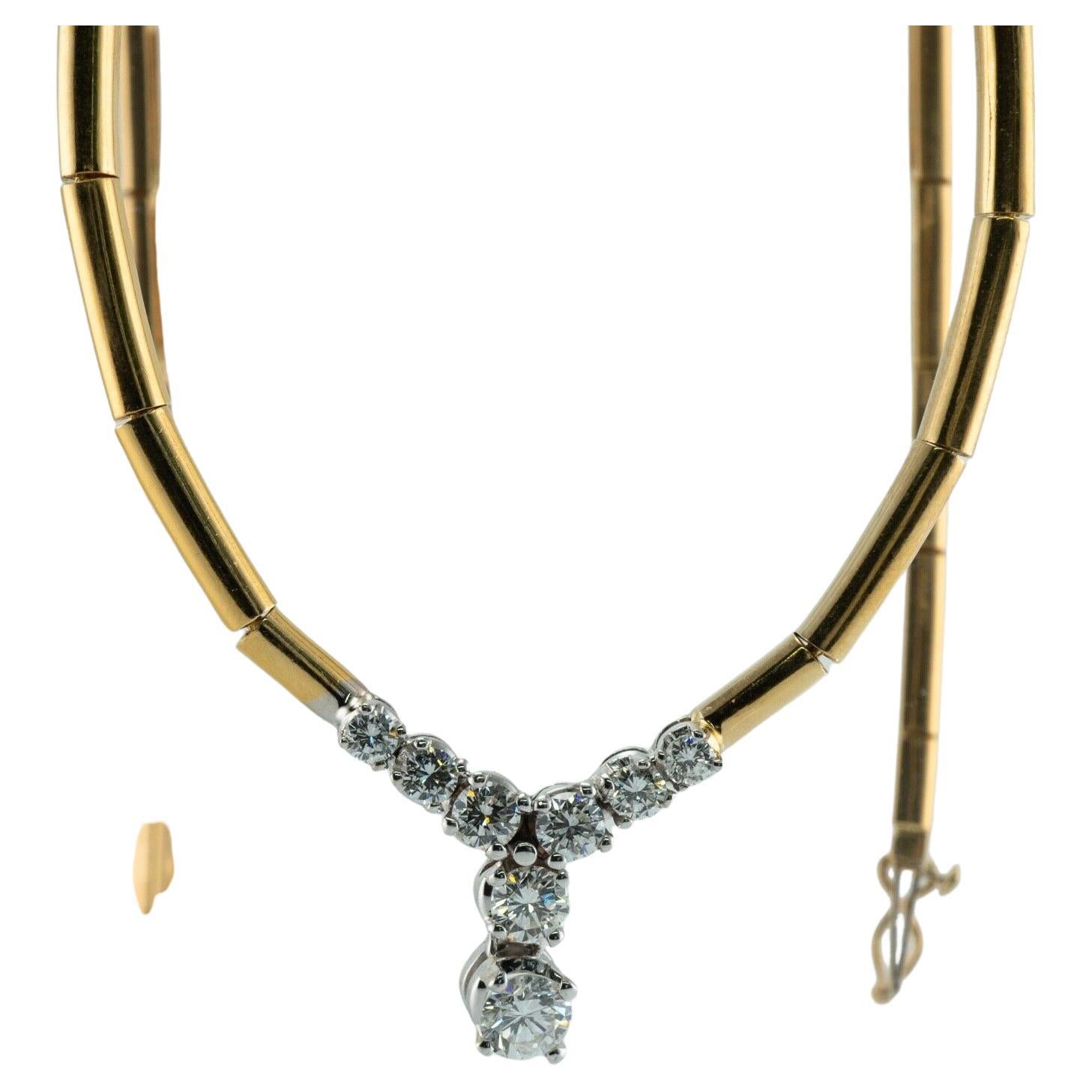 Diamant-Halskette 18K Gold Choker .91 TDW V-Shape im Angebot
