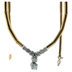 Vintage Diamond Necklace 18K Gold Choker .91 TDW V-Shape