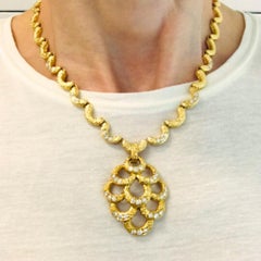 Diamond Necklace 18k Gold Vintage Scalloped - Fred Paris