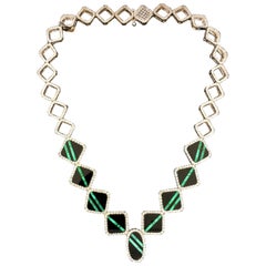 Diamond Necklace ‘9.22 Carat’ with Black Onyx and Malachite Inlay