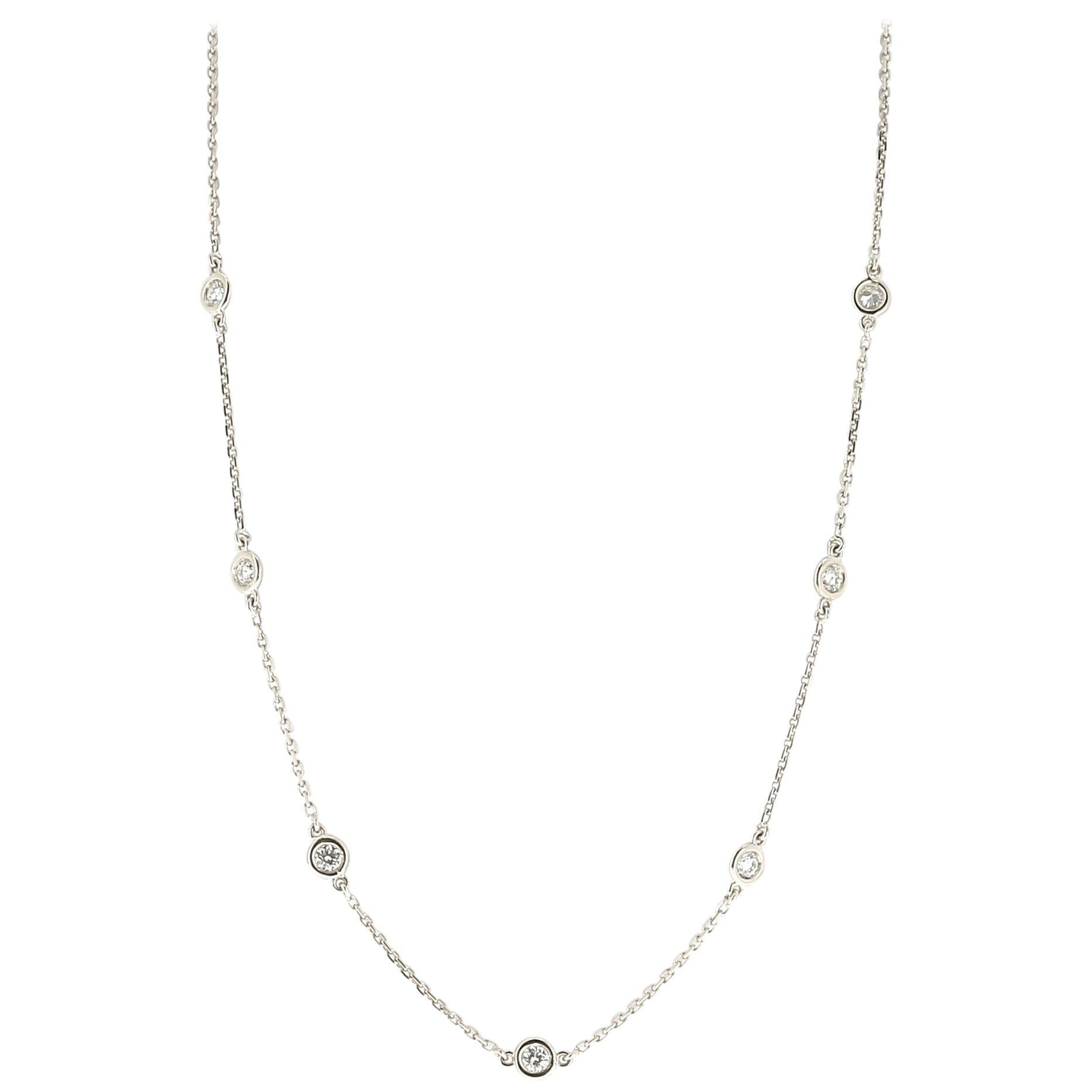 Round Cut GVS 1.54 Carat White Diamond Necklace and 18K White Gold Sautoir Long Necklace