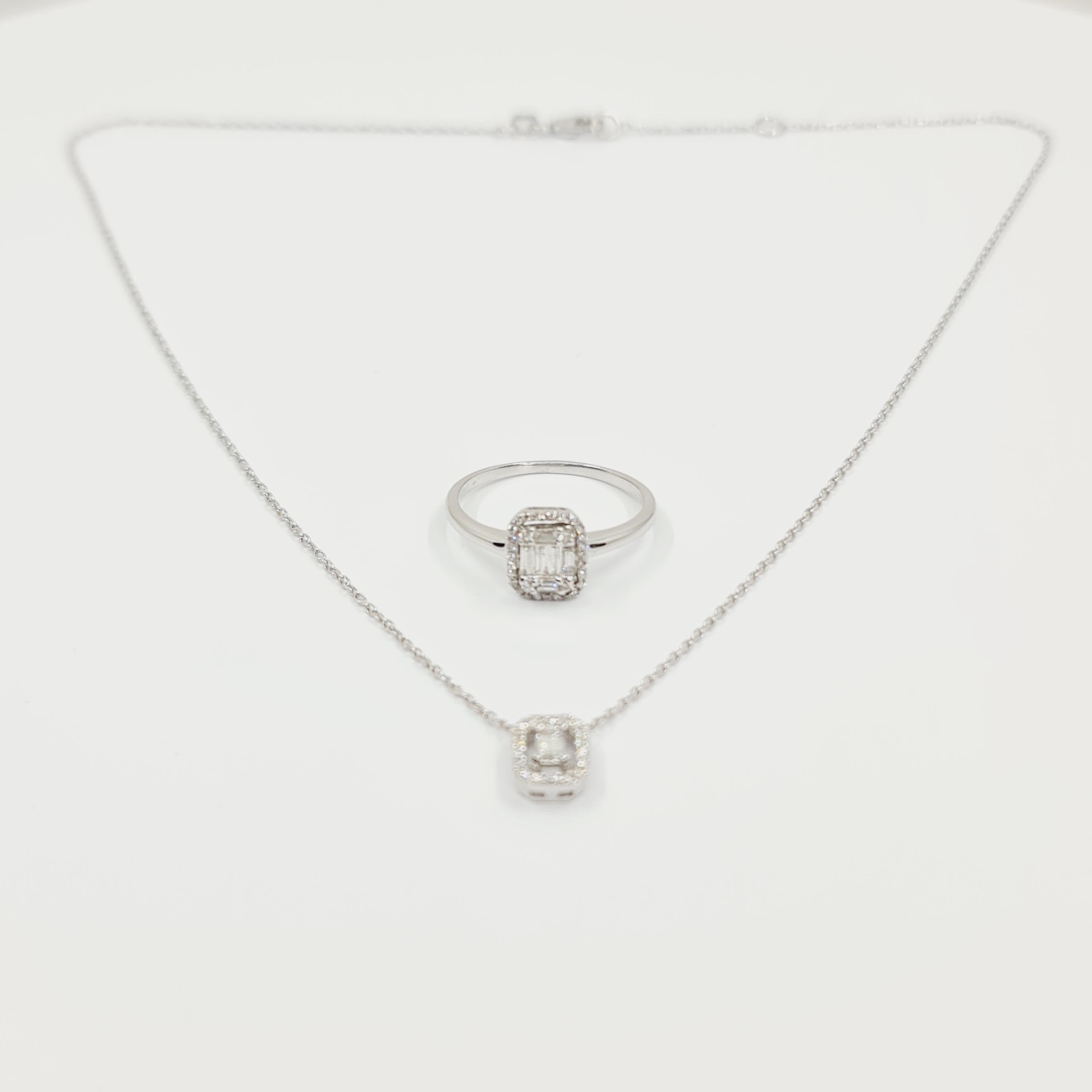 Collier et bague en diamant, 750 Collier en or blanc avec bague 0.5Ct total en vente 4