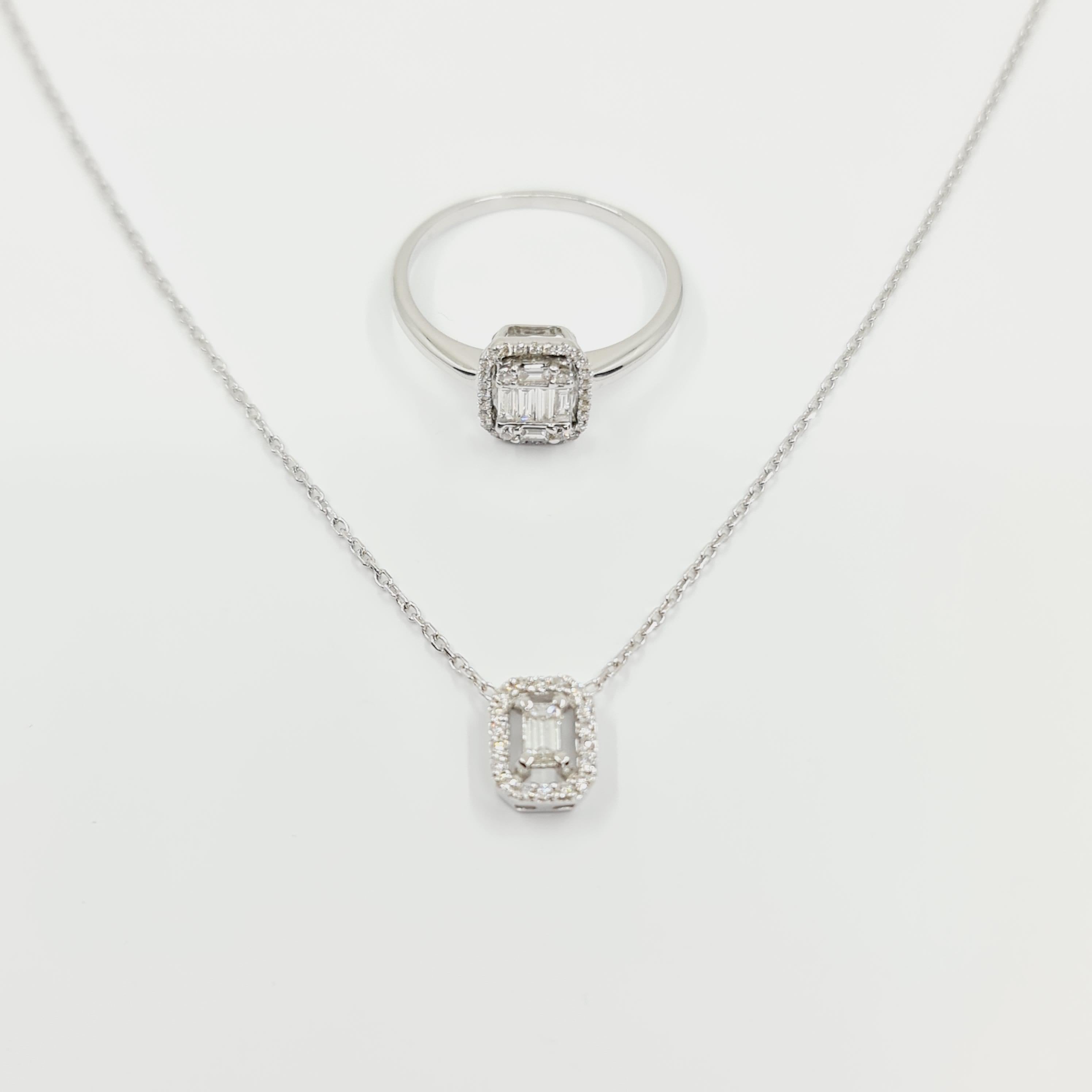 Moderne Collier et bague en diamant, 750 Collier en or blanc avec bague 0.5Ct total en vente