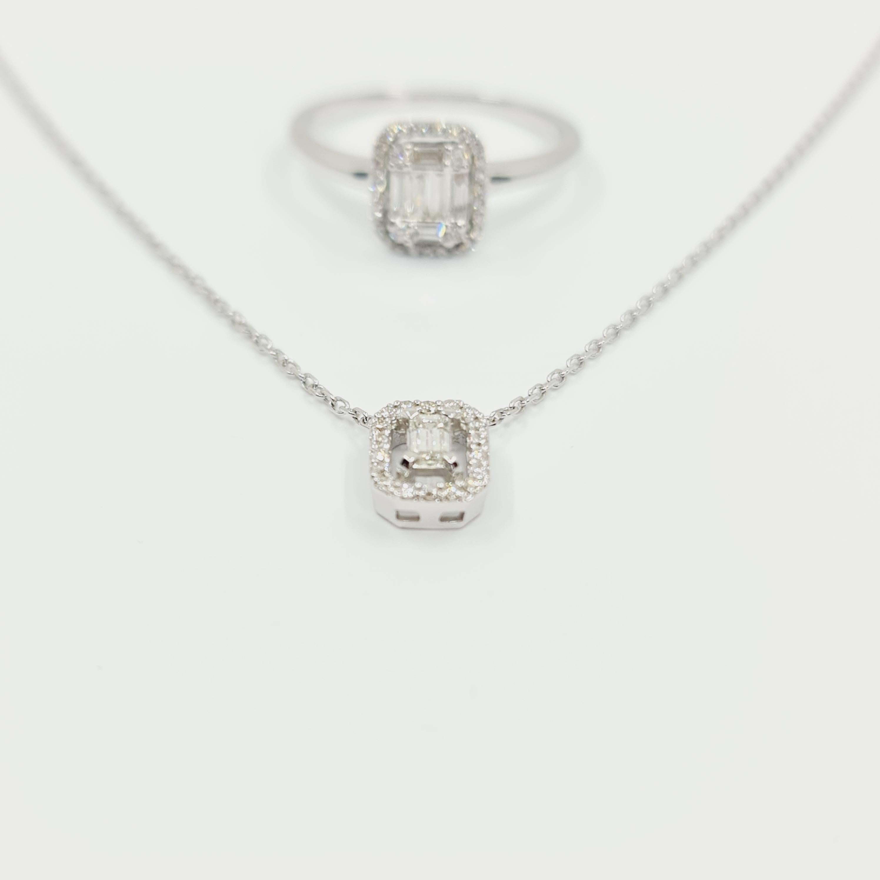 Modern Diamond Necklace and Ring, 750 Whitegold Pave Necklace Set with Ring 0.5Ct total For Sale