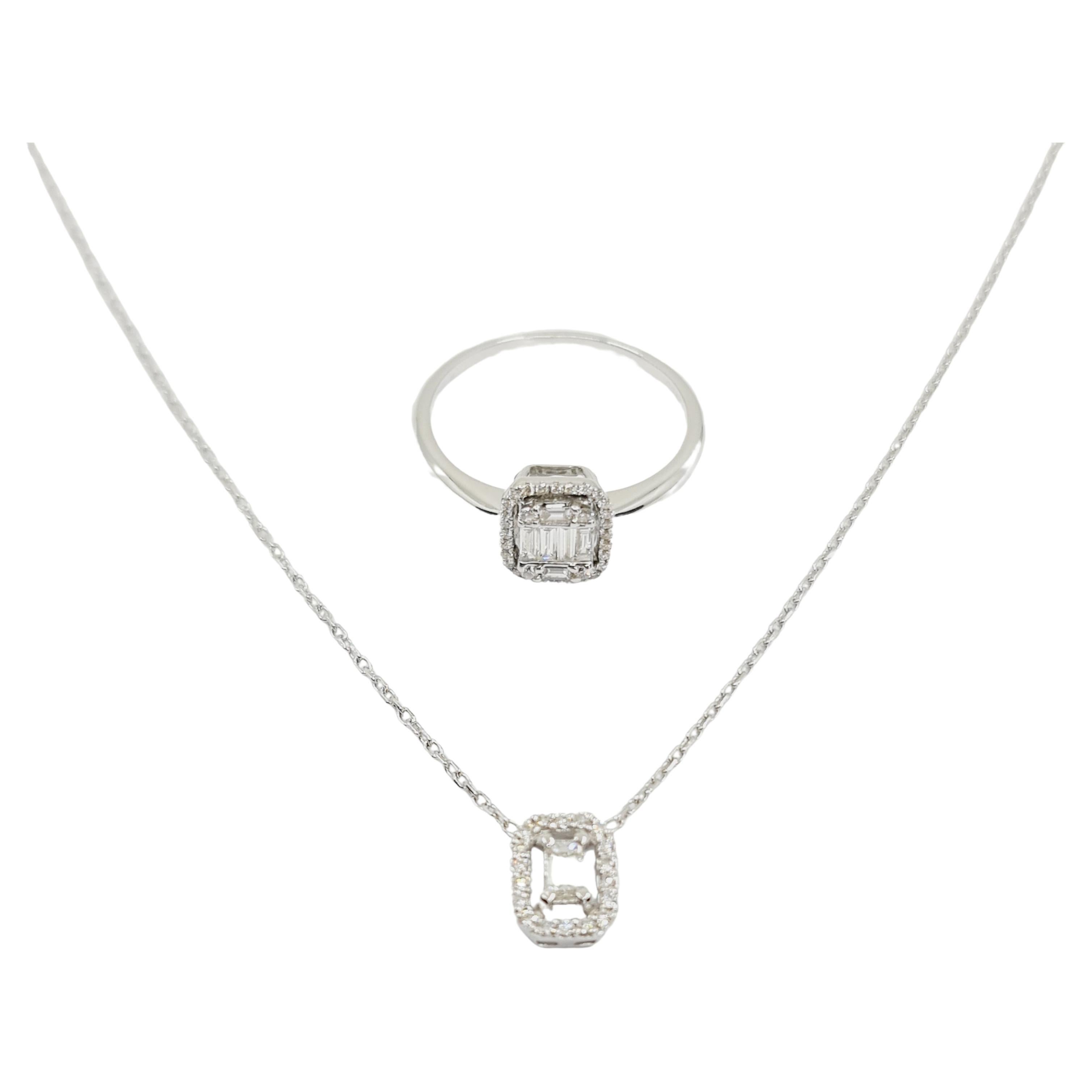 Diamond Necklace and Ring, 750 Whitegold Pave Necklace Set with Ring 0.5Ct total For Sale