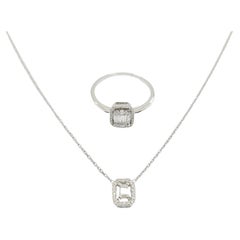 Diamond Necklace and Ring, 750 Whitegold Pave Necklace Set with Ring 0.5Ct total