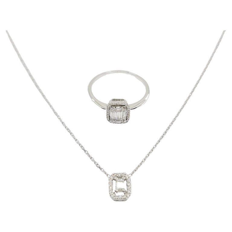 Diamond Necklace and Ring, 750 Whitegold Pave Necklace Set with Ring 0.5Ct total For Sale at 1stDibs