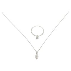 Diamond Necklace and Ring, 750 Whitegold Pave Necklace Set with Ring 0.41Ct 